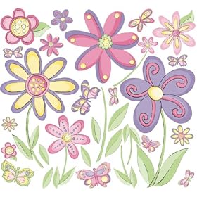 Instant Murals Butterflies and Flowers Peel and Stick Wall Stickers Mural by Instant Murals