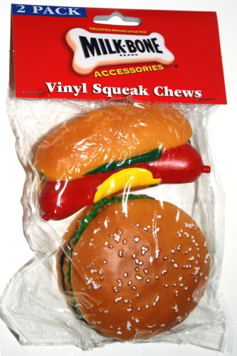 Milk-Bone 2-Pack Vinyl Squeaky Chew Dog Toys - Hamburger and Hot Dog (1 Pack)