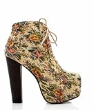 Women Boots Floral Pretty Fashion Booties Thick Wooden Heels Lace Up Ankle