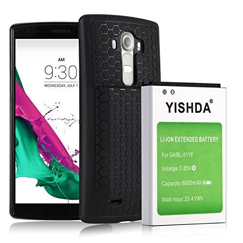 LG G4 Battery Case, YISHDA LG G4 Extended Battery ( 6600mAh / BL-51YF ) with Hard Back Cover & Soft TPU Protective Case & Tempered Glass Screen Protector (18 Months Guarantee)