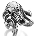INBLUE Men's Large Stainless Steel Ring Silver Tone Black Goat Horn Skull
