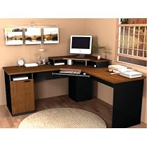Bestar Hampton Wood Home Office Corner Computer Desk in Tuscany Brown