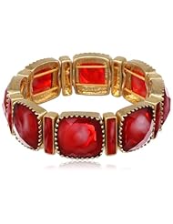 NINE WEST VINTAGE AMERICA "Geo Jewels" Worn Gold, Red Stone Stretch Bracelet, 2.5"