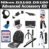 Accessory Bundle Kit For Nikon D3100 D5100 Includes 8GB High Speed SD Memor ....