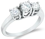 Solid 14k White Gold 3 Three Stone Round Cut Brilliant Diamond Engagement or Anniversary Ring Band (1.0 cttw)