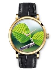SPRAWL Aanalog Fashion Series Gold Ladies Watches of Genuine Black Leather Strap,Unique Wrist Watch for Women Girls Designed with green leaves
