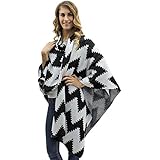 Luxury Divas Black & White Chevron Striped Knit Ruana Luxurious Cape Shawl Wrap