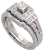 14k White Gold Wedding Ring Set 5/16 (8mm) wide, w/ 0.25 Carat (Center) & 0.54 Carat (Sides) Round Brilliant Diamonds