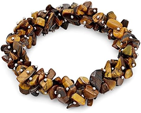 Crystalbella 7" Multi Strands Tiger Eye Stone Chips Stretch Bangle Bracelet Jewelry