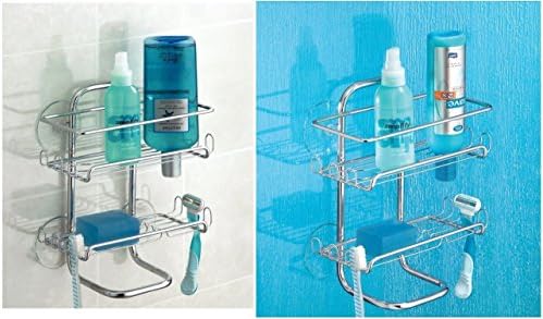 Shower Caddies For Kids, Classic Suction Shower Shelves, Bath Caddy With Towel Bar, Two Spacious Shelves, Shower Caddies Polished Chrome Finish
