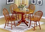 All new item 5 pc pack oak finish wood round dining table set