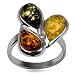 Multi Color Genuine Amber Sterling Silver Medium Size Teardrop Ring All Size