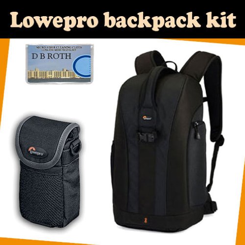 LowePro Backpack kit which includes the Lowepro Flipside 300 Backpack (Blue) + Sliplock pouch 10 + DB ROTH Micro Fiber Cloth.