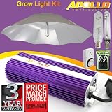 New Purple Apollo brand 400w Watt Digital Dimmable Ballast Hydroponic Grow Light System with Air Cool Reflector and Metal Halide(MH) and High Pressure Sodium(HPS) Light Bulbs, Cord + Yoyo Hanger