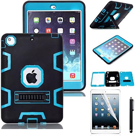 iPad Mini Case, iPad Mini 2 Case,iPad Mini 3 Case,HAPPIGO High Impact Resistant Hybrid 3 Layer Armor Defender Body Protective Kickstand Case Cover for Ipad Mini 1/ 2/ 3(Black/Blue)