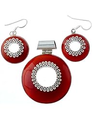 Carnelian Pendant with Matching Earrings Set - Sterling Silver