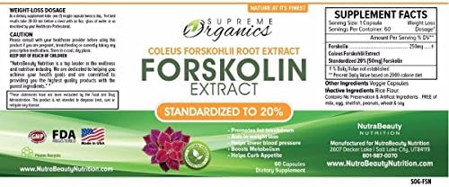 FORSKOLIN EXTRACT Standardized 20% PURE 100%-Weight Loss Pills Fat Burner Diet