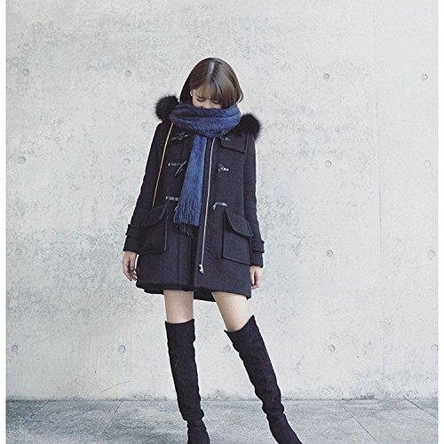 緑色のバラ レディース ダッフル コート ウール ハーフ丈 リアル ファー フード付 トラッド トレンド スマート ガーリー 通学 通勤 暖かい ナチュラル 秋 冬 2色展開 オシャレ 人気 体型カバー フリーサイズ