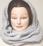 Hand Knitted and Hand Crochet Finished Two Ply Light Grey Rayon Chenille Heavy Balaclava Neck Warmer Scarf Tube for Women and Teens to Wear in Very Cold Weather