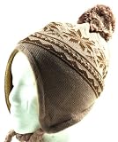832H Beige Brown Chullo Fleece Lined Ski Napa Hat Trooper Trapper with Ear Flaps Winter Knit Beanie Mountaineering Skull Cap Men and Women