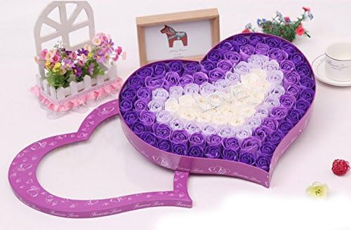 100 Pcs Heart Shape Soap Rose Flower Gift Romantic Creative Fragrant Bicolor Rose Bud Soap, Perfect Gift for Valentine's Day,Wedding,Birthday,Proposal,Mother's Day,Any Festival-Purple B