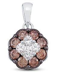 14K Yellow Gold Dangle Drop Flower Invisible Channel Set Round White and Chocolate Brown Diamond Pendant - (1/2 cttw)
