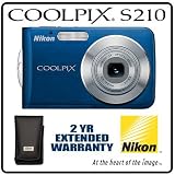 cheap Nikon COOLPIX S210 Cool Blue Compact Digital Camera 8.1 Megapixel 2.5 LCD Screen Plus Nikon COOLPIX S Leather Camera Case And Nikon, Inc. USA 2 Year Extended Warranty