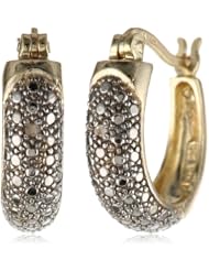 Goldtone Finish Silver Diamond-Accent Hoop Earrings (0.7" Diameter)