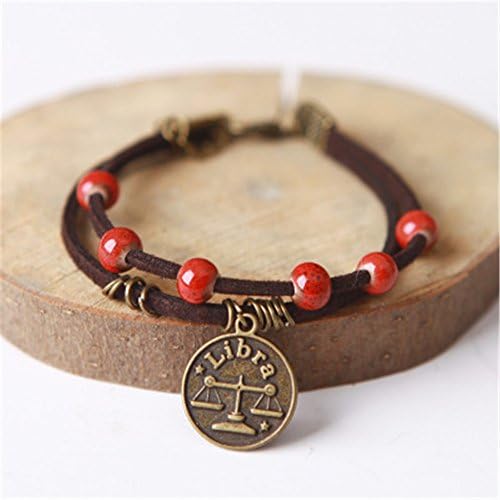 Ceramic Beaded Charm Bracelet with Constellation Pendant Zodiac Astrological Sign Horoscope Cancer Bangle (Libra )