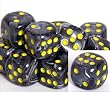 Vortex Dice 16mm d6 Black/yellow Pipped Dice