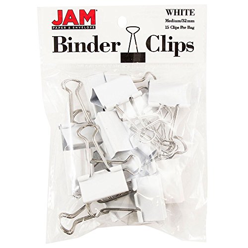JAM Paper Binder Clips - Medium - 32mm - White Binderclips - 15/pack