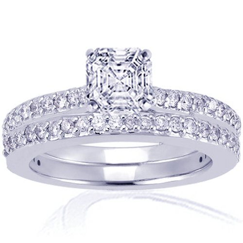1.20 Ct Asscher Cut Diamond Engagement Wedding Rings Set VS2 GIA CUT: VERY GOOD