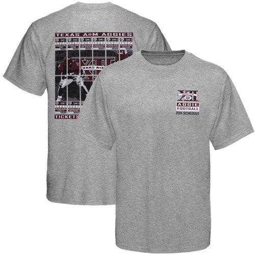 Texas A&M Aggies 2011 Football Schedule Tickets T-shirt - Ash (X-Large)