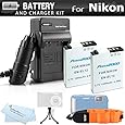 2 Pack Battery And Charger Kit For Nikon COOLPIX AW120, AW110, AW100, AW130 Waterproof Digital Camera Includes 2 Extended Replacement (1050Mah) EN-EL12 Batteries + Ac/Dc Charger + FLOAT STRAP + More
