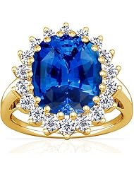 14K Yellow Gold Cushion Cut Blue Sapphire Ring With Sidestones