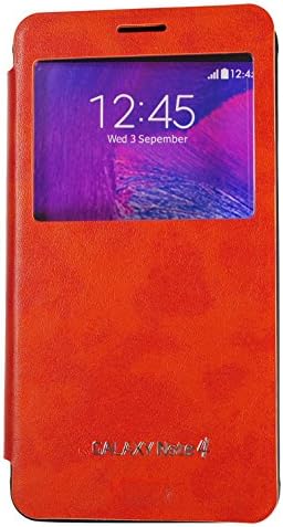 [Orange] Galaxy Note4, [Quick Window View] Vintage PU Leather Case Flip Cover Anti Shock Card Slot For Samsung Galaxy Note 4 TGN4OR