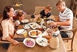 Wallmonkeys Peel and Stick Wall Decals - Some More Bread Please - Family Having Breakfast - 48