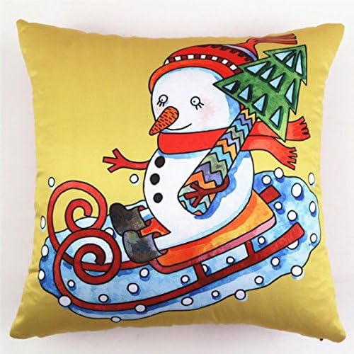 JLZH Cute Snowman on Sleigh Cotton Polyester Cushion Cover Pillow Case Christmas Snowman Seris Decorative Pillowcase, 18IN x 18IN
