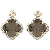 14k Yellow Gold Smoky Quartz and Diamond Drop Earrings (1/5 cttw)