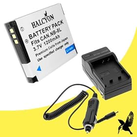 Halcyon 1200 mAH Lithium Ion Replacement Battery and Charger Kit for Canon PowerShot A3000 IS 10.0 MP Digital Camera and Canon NB-8L