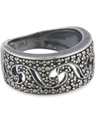Sterling Silver Oxidized Marcasite Textured Ring