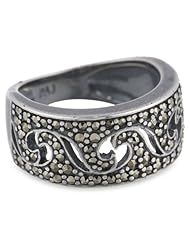 Sterling Silver Oxidized Marcasite Textured Ring