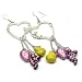 Adorable Love Heart Fruit Dangle Hoop Earrings with Crystals Silver Tone