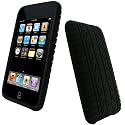 igadgitz Silikon Hülle Schutzhülle Etui Case Tasche in Schwarz mit Reifenprofil-Design für iPod Touch 2G 2. Gen Generation & 3G 3. Gen Generation 8gb 16gb 32gb & 64gb + Display Schutzfolie