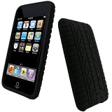 iGadgitz Black Silicone Skin Case Cover with Tyre Tread Design for iPod Touch 2nd 2G & 3rd Generation 3G 8GB, 16GB, 32GB & 64GB + Screen Protector