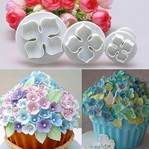 Ainest 3pc Nice Fondant Cake Decorating Sugarcraft Plunger Cutter Hydrangea Flower Mold