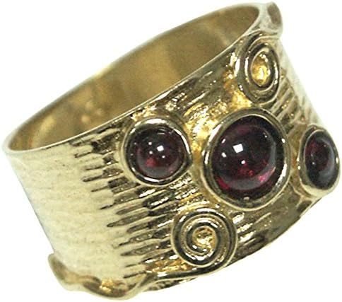 Amazing red garnet 14k gold plated ring artisan stone fashion inlay size 11