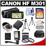 Canon Vixia HF M301 Flash Memory Full 1080 HD Digital Video Camcorder with 32GB Card + Battery + Tripods + Case + 3 Filters + 2.5x Telephoto & .45x Wide-Angle Lenses + LED Video Light + Accessory Kit (Refurbished by Canon USA) - Black Version of HF M300