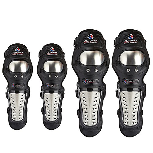 ILM Adults Alloy Steel Motorcycle ATV Motocross Elbow Knee Shin Guard Pads 4Pcs / 2Pcs Kit (4Pcs Kit)