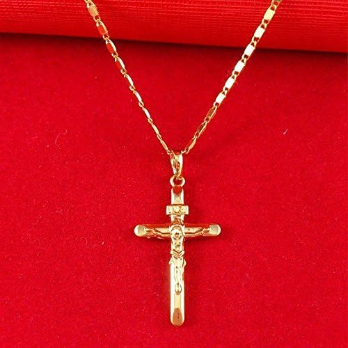 Unisex Cross Pendant Chain 24KYellow Gold Plated Fashion women necklace 18inch